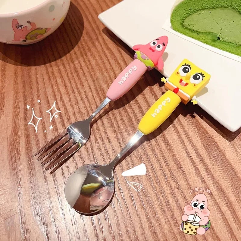 SpongeBob Silicone Eating Spoon & Fork Set - Image 2