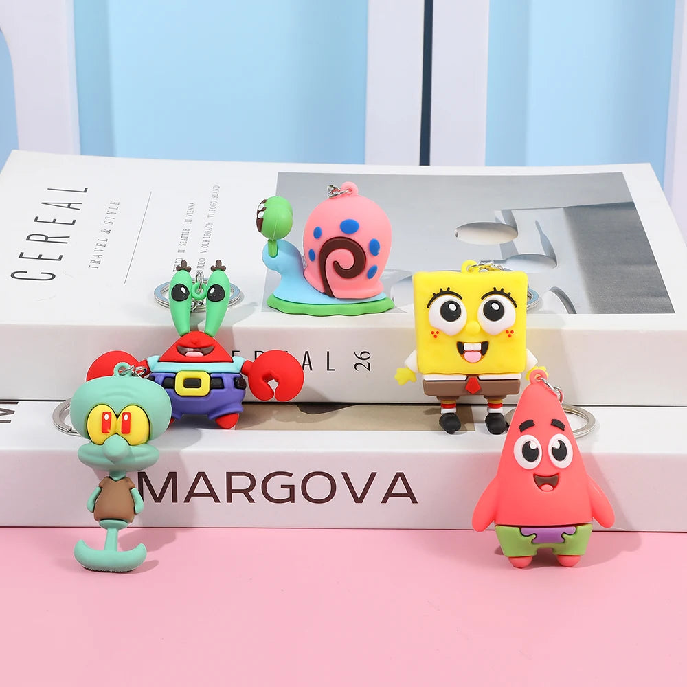 5pcs SpongeBob SquarePants Cartoon Keychain Set - Image 3