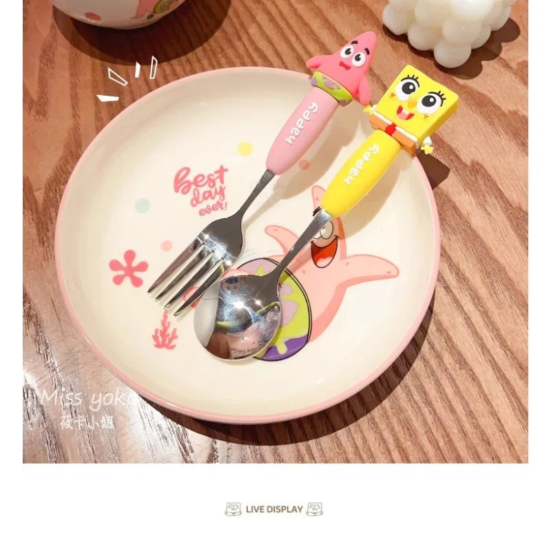 SpongeBob Silicone Eating Spoon & Fork Set - Image 4